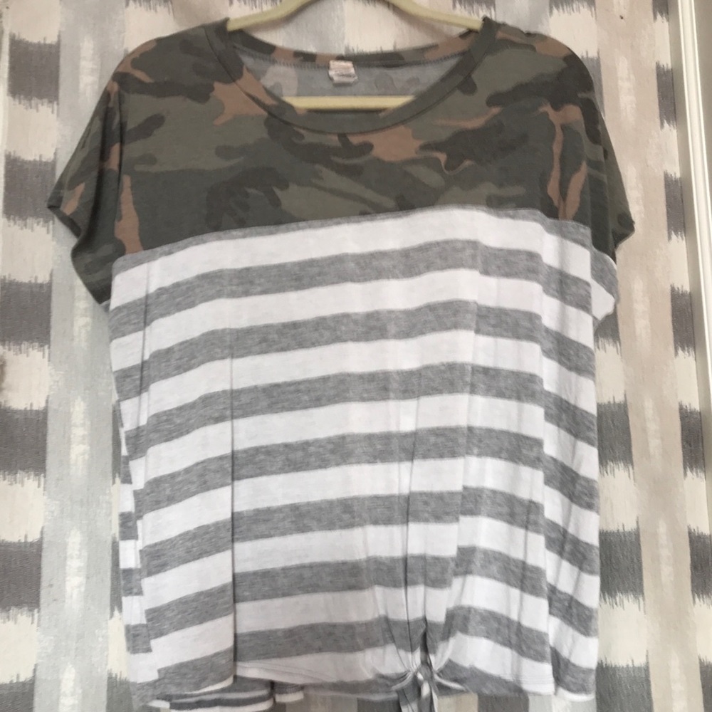 Camo and Stripes Color Block Tie Tee